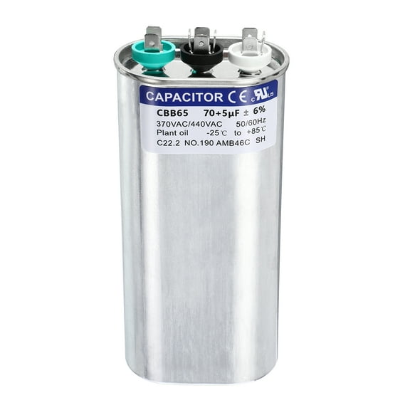 Uxcell 70 5MFD CBB65 Run Start Capacitor 70 5uF, 370/440V Oval AC Capacitor for AC Motor Run, HVAC, Air Conditioner, Condenser Motors