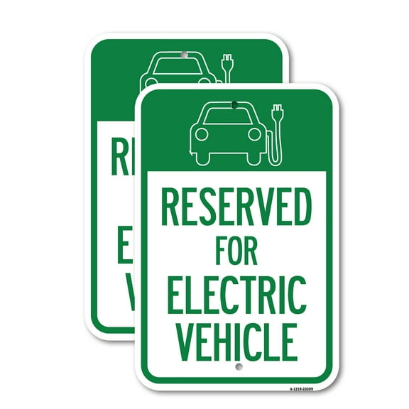 (2 Pack) Reserved for Electric Vehicle (With Graphic) | 18" X 24" Heavy-Gauge Aluminum Sign | Rust Free Aluminum, Weather Resistant, Waterproof, Fade Resistant, 2 Pre-drilled Holes