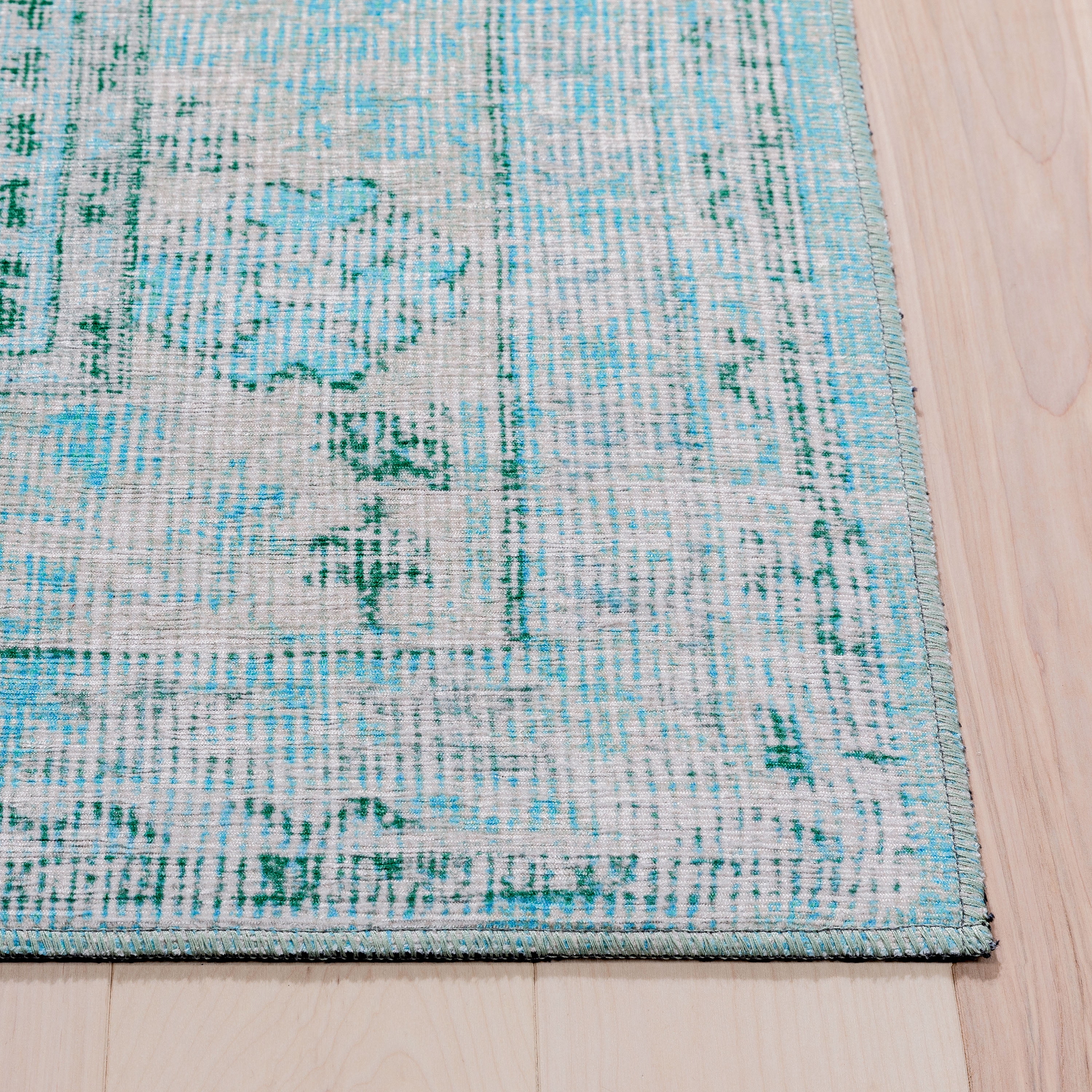 Well Woven Nile Gila Vintage Bohemian Medallion Botanical Border Green 5' x 7' Machine Washable Flat-Weave Area Rug