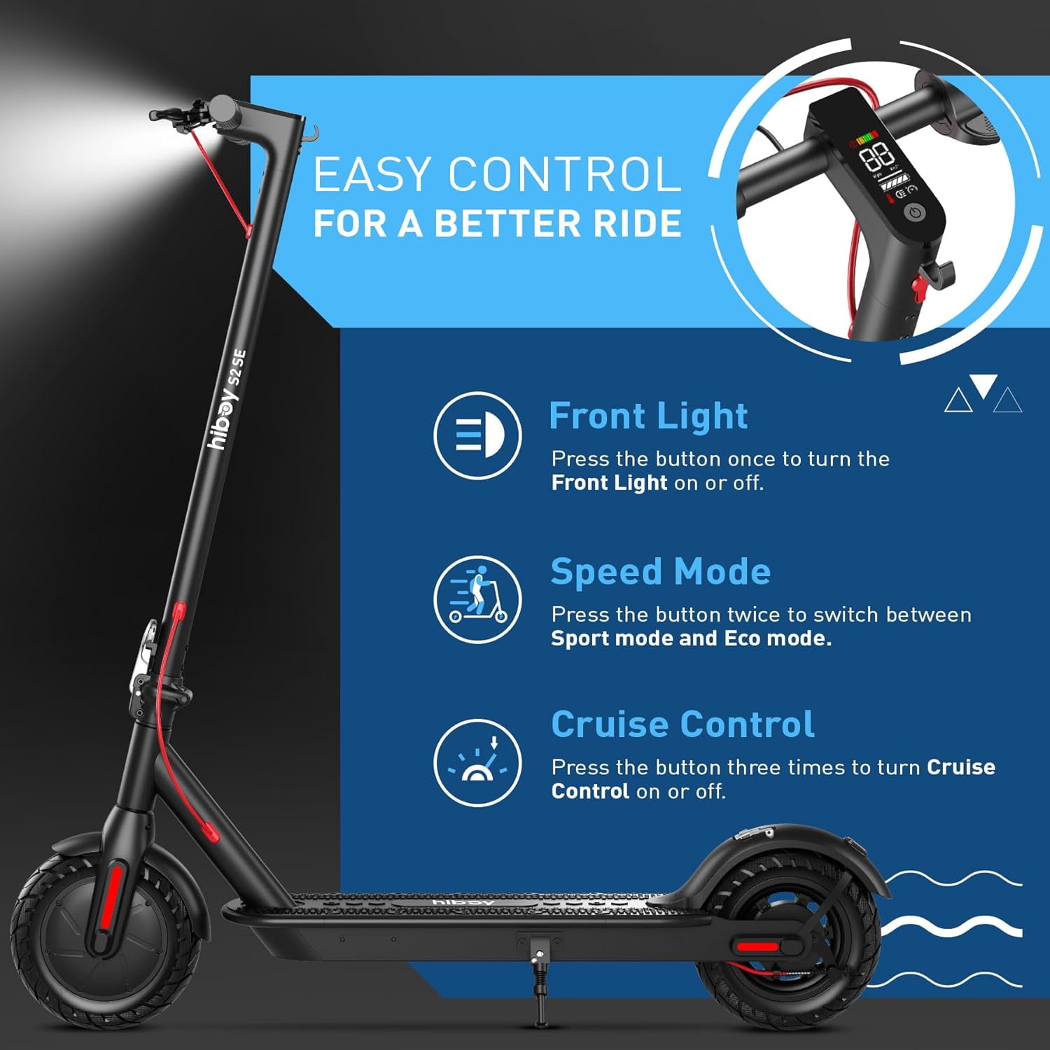 Hiboy Electric Scooter for Adults, 10" Larger Tires, 17 Miles Range, 19MPH Max Speed, 430W Peak Motor , Dual Brake System, Folding E-Scooter