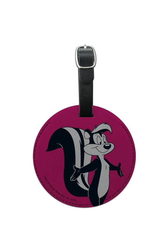 Looney Tunes Pepe Le Pew Round Leather Luggage Card Suitcase Carry-On ID Tag