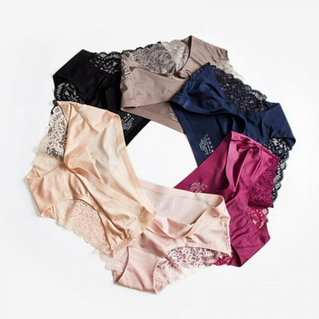 

Women Side Lace Underwear Girls Seamless Breathable Panties Solid Color Crotch Cotton Lingerie M-3XL