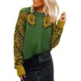 thumbnail image 1 of Pulls pour Femmes Décontractés Imprimé Léopard Patchwork Manches Longues Pull Tricoté Court, 1 of 7