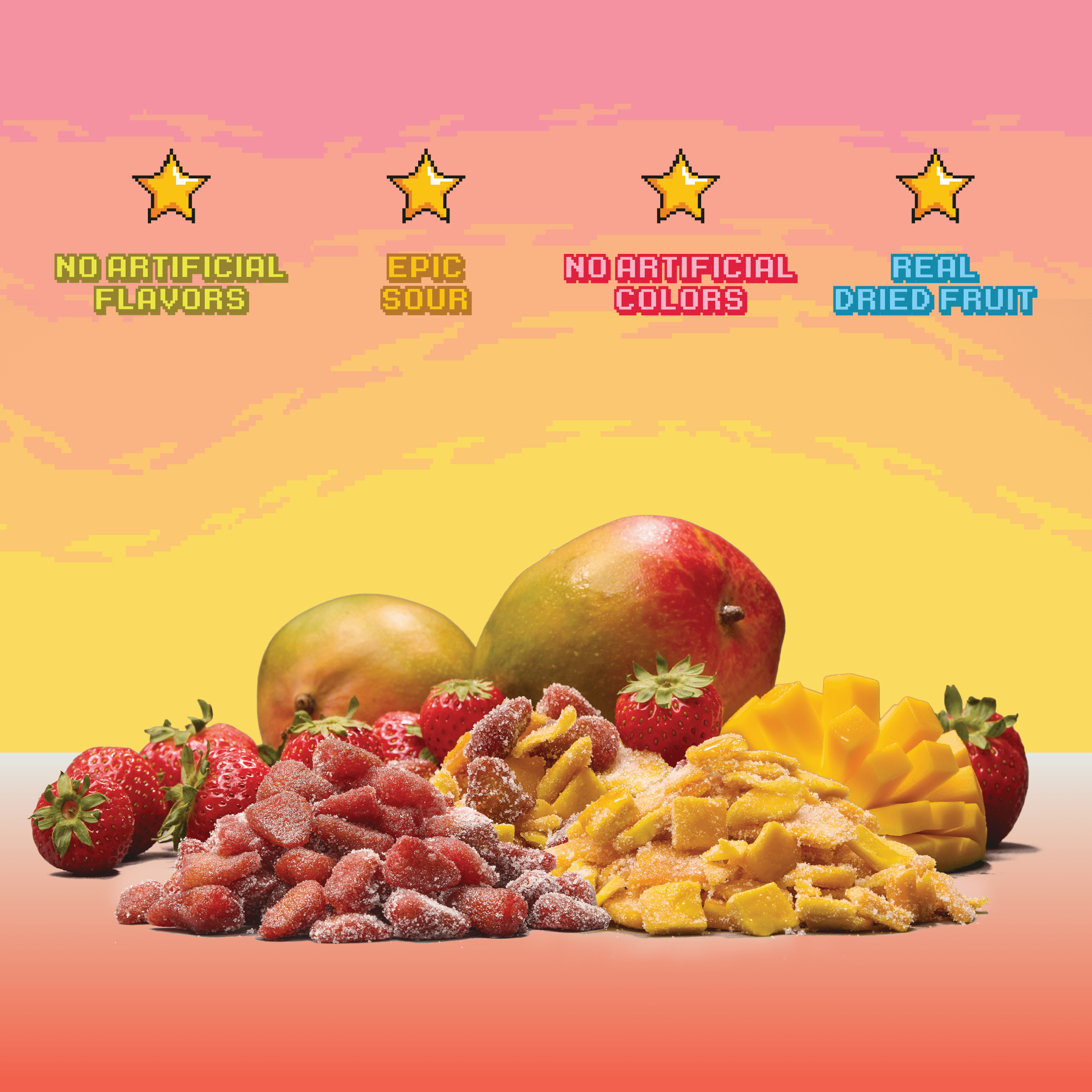 Final Boss Sour Level 2 Strawberry Mango Dried Fruit Snack, Real Dried Strawberries & Mangos with Medium Sour Flavor