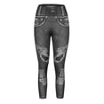 thumbnail image 4 of safuny Women's Fake Denim Legging Pants Fall Fit Casual Daily Trendy Solid Ripped Retro Relaxed High Elastic Waist Girls Trousers Gray M, 4 of 5
