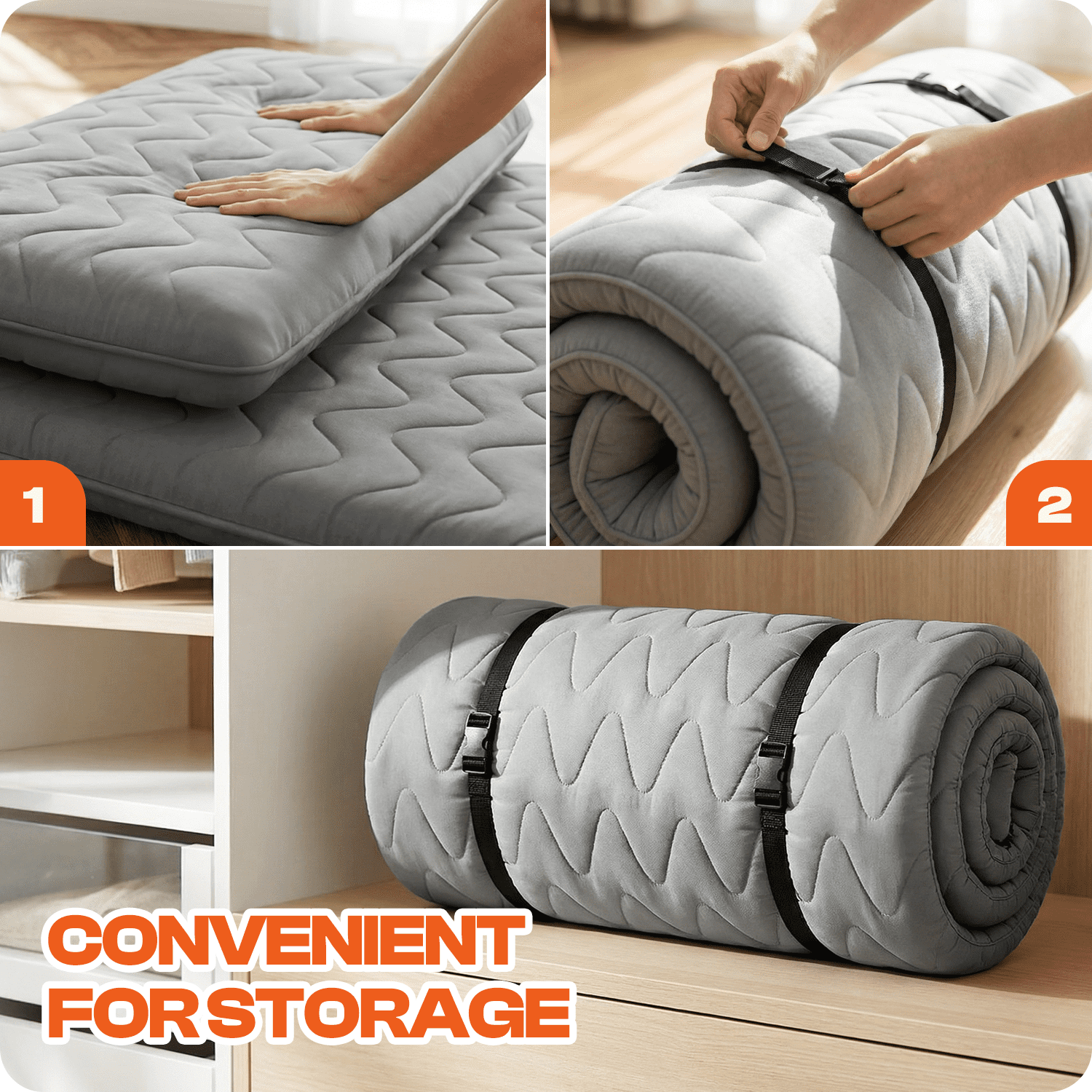 Japanese Floor Mattress Futon - 3.5" Extra Firm Foldable Tatami Mat, 5-Layer Support with High-Density Foam Portable Floor Bed for Guest, Dorm, Kids Room & Camping Grey Twin