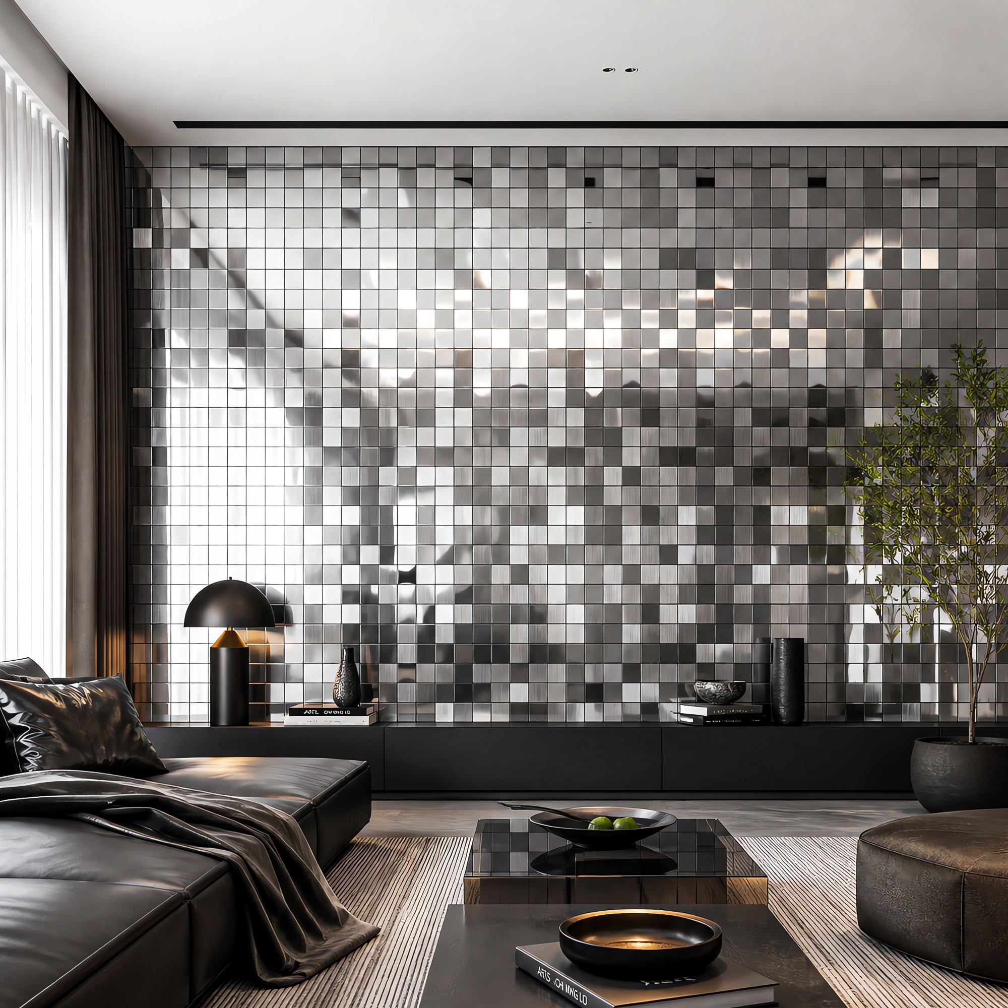 BEAUTYPEAK Modern Metal Wall Decor, 5PCS 12" x 12" 3D Textured Decorative Wall Panels, Black