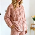 thumbnail image 5 of Women's Fuzzy Pajamas Tops Flower Jacquard Warm Long Sleeve Bed Jackets Button Down Sleepwear Winter Coats with Pockets, 5 of 9