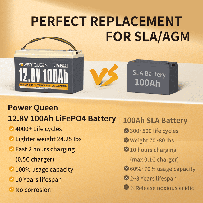 Power Queen 12V 100Ah LiFePO4 Lithium Battery W/ 14.6V 20A Charger For  Solar RV