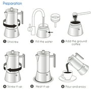 Easyworkz Diego 6 Cup Stovetop Espresso Maker Stainless Steel Italian Coffee Maker Induction Moka Pot Black, 10 oz
