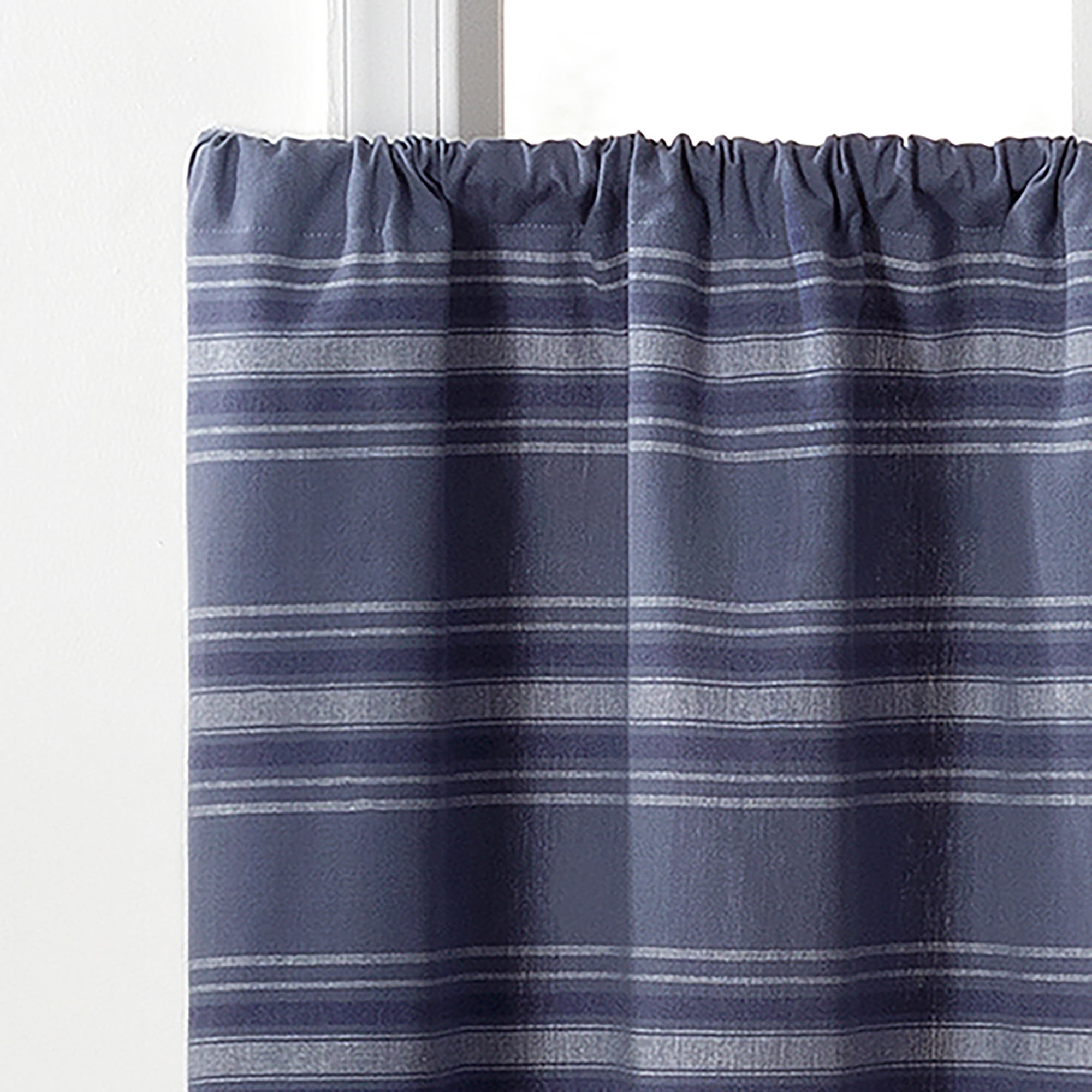 Martha Stewart Ruffle Stripe Tier Set Poseidon Blue, Pole Top, Light Filtering, Indoor, Adult, 2 Piece Set, 30" x 24"