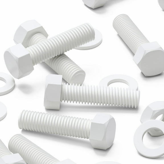 20 x White Hexagon Head Screws Polypropylene (PP) Plastic Nuts, Washers, Bolts, Hex Head, M10 x 40mm, Fastener, (25/64 x 1 37/64 in)