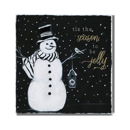 Renditions gallery Jolly Bonhomme de Neige Art Mural, Art de Noël Hiver Charmant, C'est la Saison, Noir, Or Blanc, Décoration de Galerie Premium, Prêt à Accrocher, 10 Po H x 10 Po L, Fabriqué en Amérique