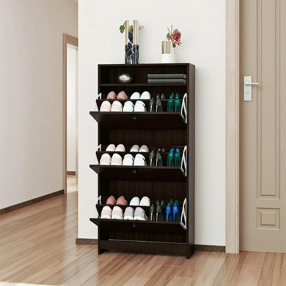 Resenkos Slim Shoe Storage Rack with 3 Large Drawers, Espresso