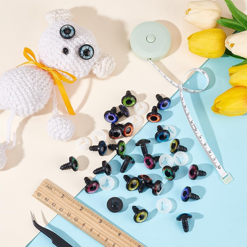 40 Sets (20 Pairs) Safety Eye 18mm Dragon Eye 10 Colors Craft Eyes Stuffed Animal Eyes with Washers for Amigurumi Puppet Teddy Bear Crochet Plush Animal Making 1box