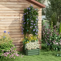 Outsunny Galvanized Raised Garden Bed w/ Tomato Cage, Green