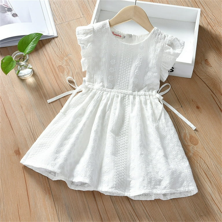 Girls Short Prom Dress Baby Girl's White Dress Ruffle Sleeve A-Line Cute  Dresses Sundress Cotton Princess Dress Drawstring Waisted Beach Sundress  Party Dresses White 3Y - Walmart.com