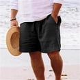 thumbnail image 2 of Inglocry Cotton Linen Bermuda Shorts Mens Casual Elastic Waist Drawstring Loose Lightweight Summer Beach Vacation Shorts with Pockets Black M, 2 of 4
