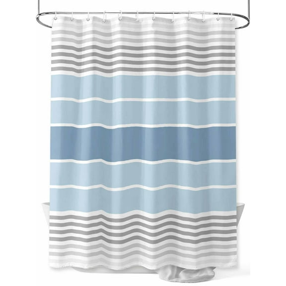 Fsddascl Blue Striped Shower Curtain Set - 66" x 72" Washable Bathtub Curtain with 12 Hooks, Modern Minimalist Gradient Lines Aesthetic Waterproof Fabric Stall Shower Curtains for Bathroom/Bathtub