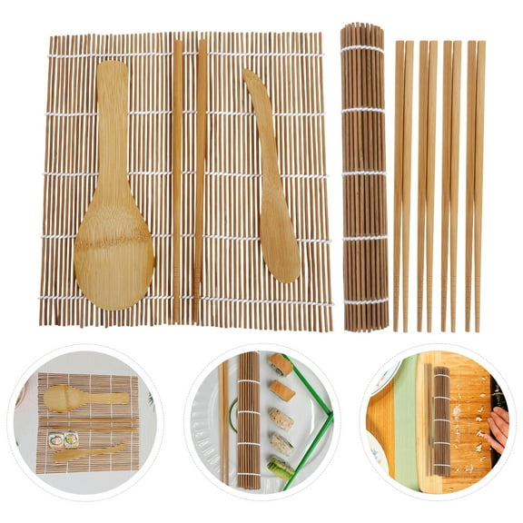 UPGRATOR 9Pcs Bamboo Sushi Making Kit Japanese Cooking Equipment Light Brown Rectangular for Beginners and Families