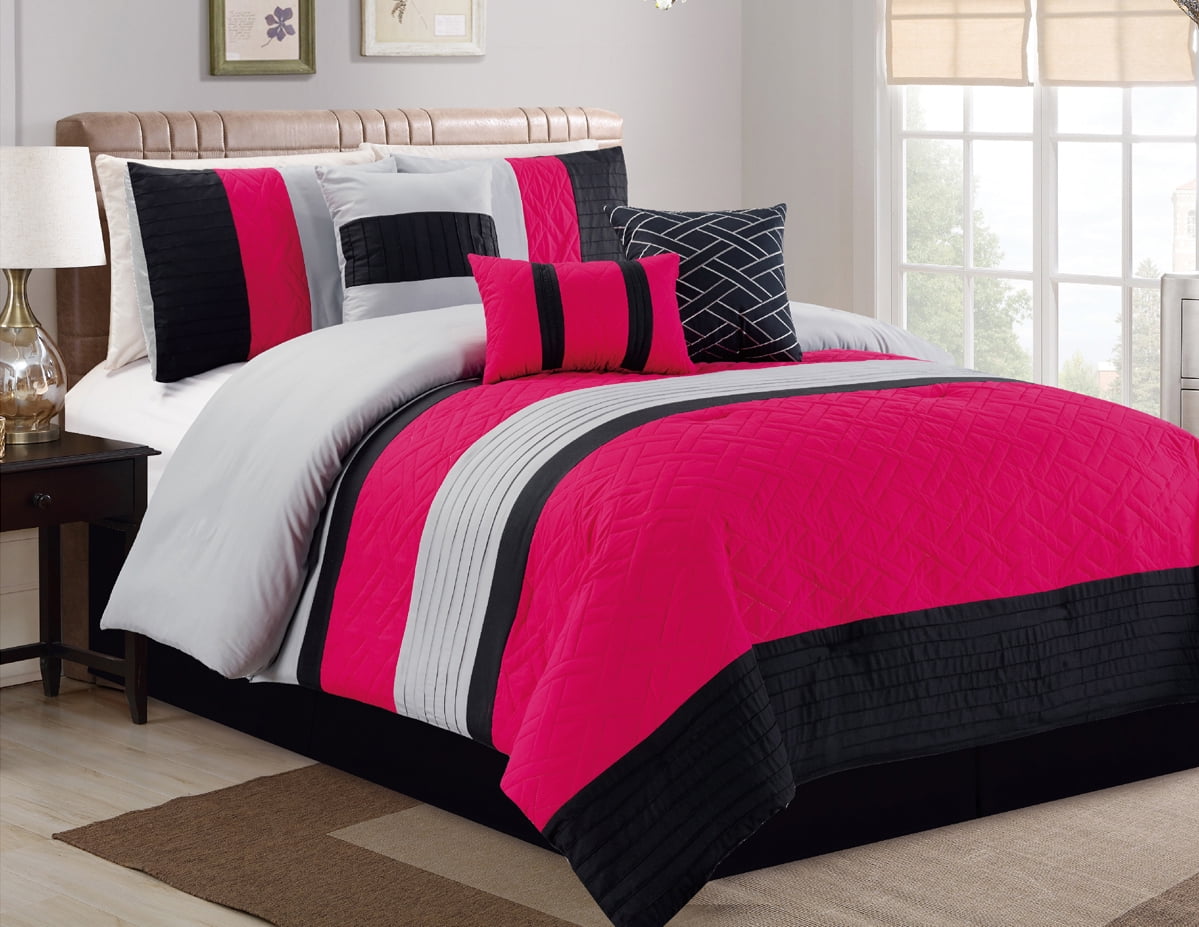 Empire Home 7 Piece Hot Pink & Black Elegant Spring Embossed Comforter