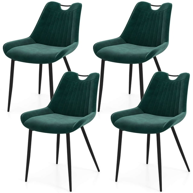 Costway Dining Chair Set of 4 Soft Velvet Upholstered Kitchen Chairs with Metal Legs Green