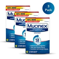  (3 Pack) Mucinex Maximum Strength 12 Hour Chest Congestion Expectorant Relief Tablets, 1200 mg, 28 Count, Thins & Loosens Mucus