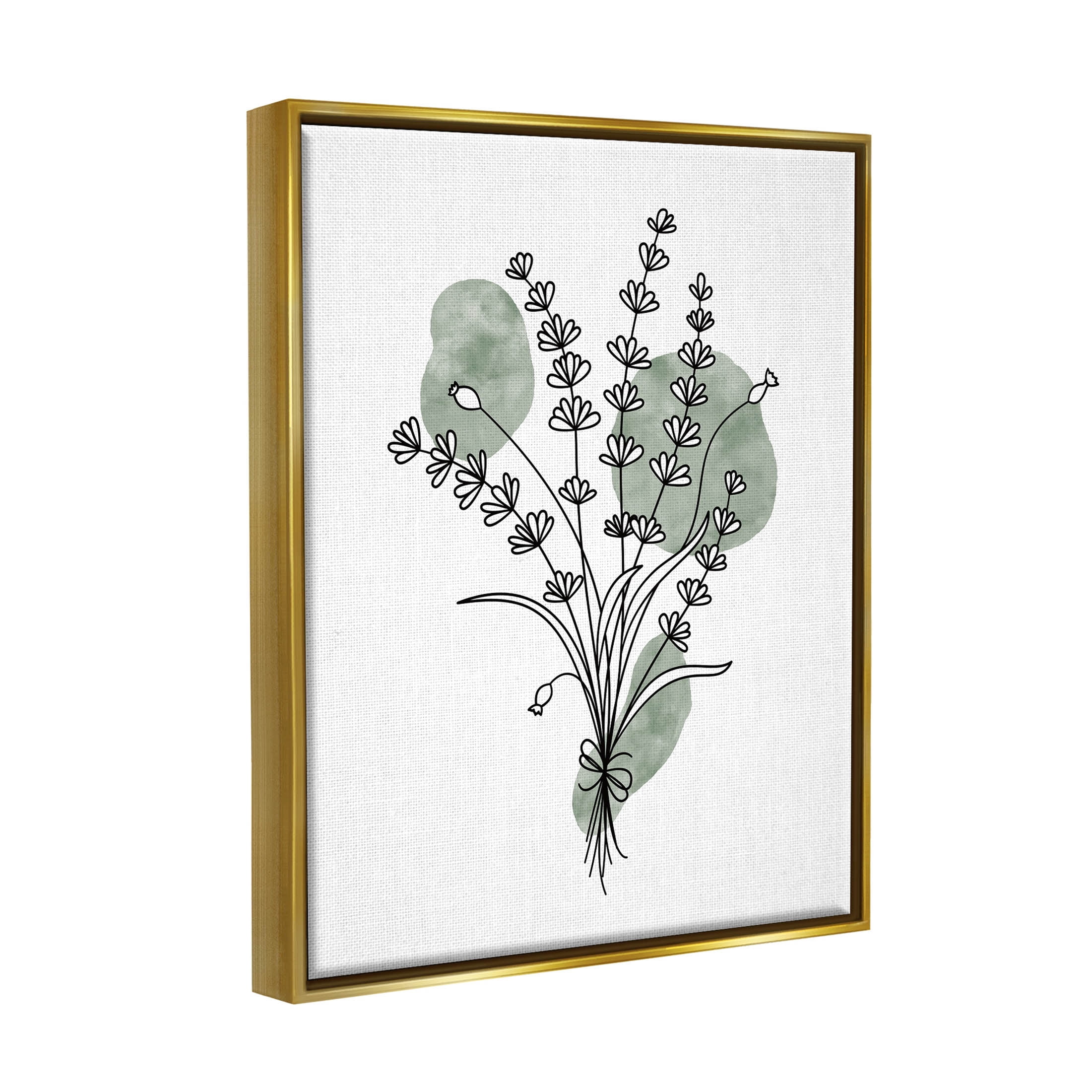 Stupell Industries Wildflower Outline Sprigs Graphic Art Metallic Gold Floating Framed Canvas Print Wall Art, Design by JJ Design House LLC