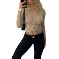 thumbnail image 1 of Diconna Blouse Femme Couleur Unie Col Rabattu Manches Longues Crop Tops, 1 of 5