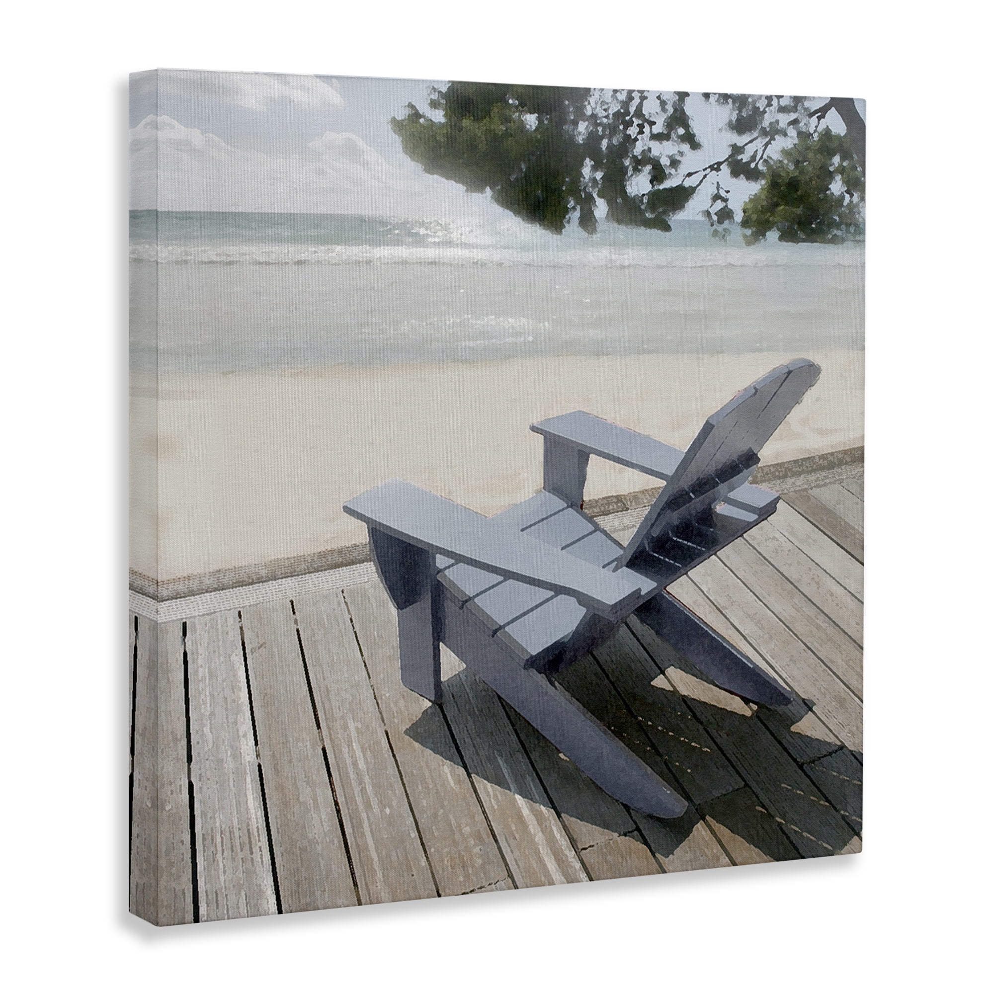 Stupell Industries Greek Chair Beach Landscape Landscape Painting Gallery Wrapped Canvas Art Print Wall Art, 24 x 24
