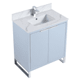 thumbnail image 3 of Fine Fixtures Opulence Collection 30 in. W x 18 in. D x 33 in. H Bathroom Vanity in Pastel Blue with Black Marble Sintered Stone Sink - Black hardware, 3 of 9
