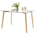Boowill Modern Dining Table Rectangular Glass Table with Sturdy Metal Leg for Dining Room