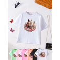 thumbnail image 3 of Girls' Summer Short Sleeve T-Shirt, Creative Double Horse Print, Casual Crew Neck, Polyester Knit Top with Slight Stretch, Animal Pattern, Outdoor Running Style, Regular Fit, 230g Fabric Weight, 3 of 4
