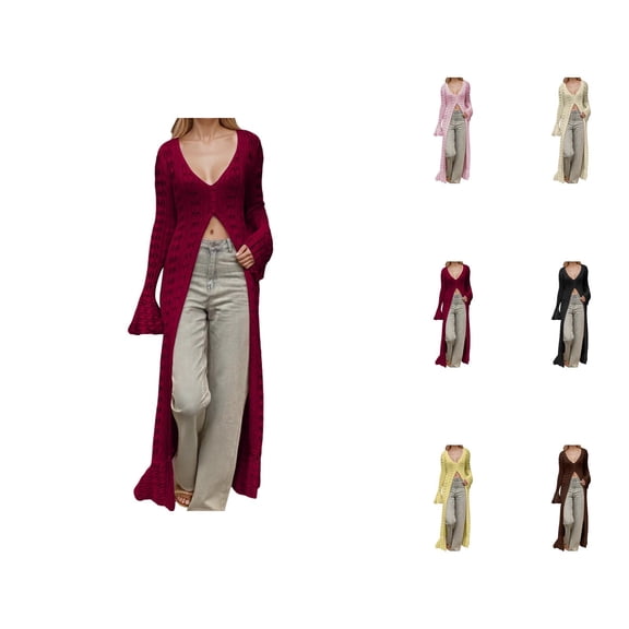 Women's French Style Lace Up Flared Sleeve Knit Cardigan Long And Loose Hem Design Cardigan Sweaters for Women