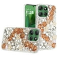 thumbnail image 2 of XPM for Motorola Edge 2025 Phone Case, Fashion Rose Flower Floral Bling Crystal 3D Full Diamonds Pearl Sparkle Rhinestone Glitter Hybrid Cover for Motorola Edge (2025) (Gold), 2 of 6