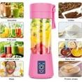 thumbnail image 3 of Mixer, for Smoothies and Shakes Handheld Fruit Mixer Machine Six Blades 380ml USB Rechargeable Ice Cream Mini Juicer Home / Office / School / Outside (Pink), 3 of 6
