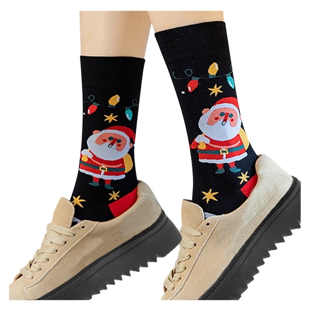 Chaussettes de Noël Multicolores pour Femmes Mode Mi-Tube Imprimé de Noël