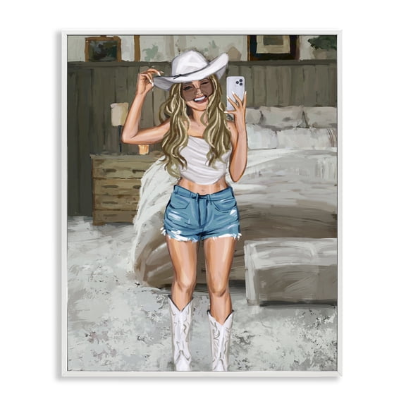 Stupell Industries Glam Cowgirl Glam Selfie White Framed Giclee Art, 11 x 14, by Ziwei Li
