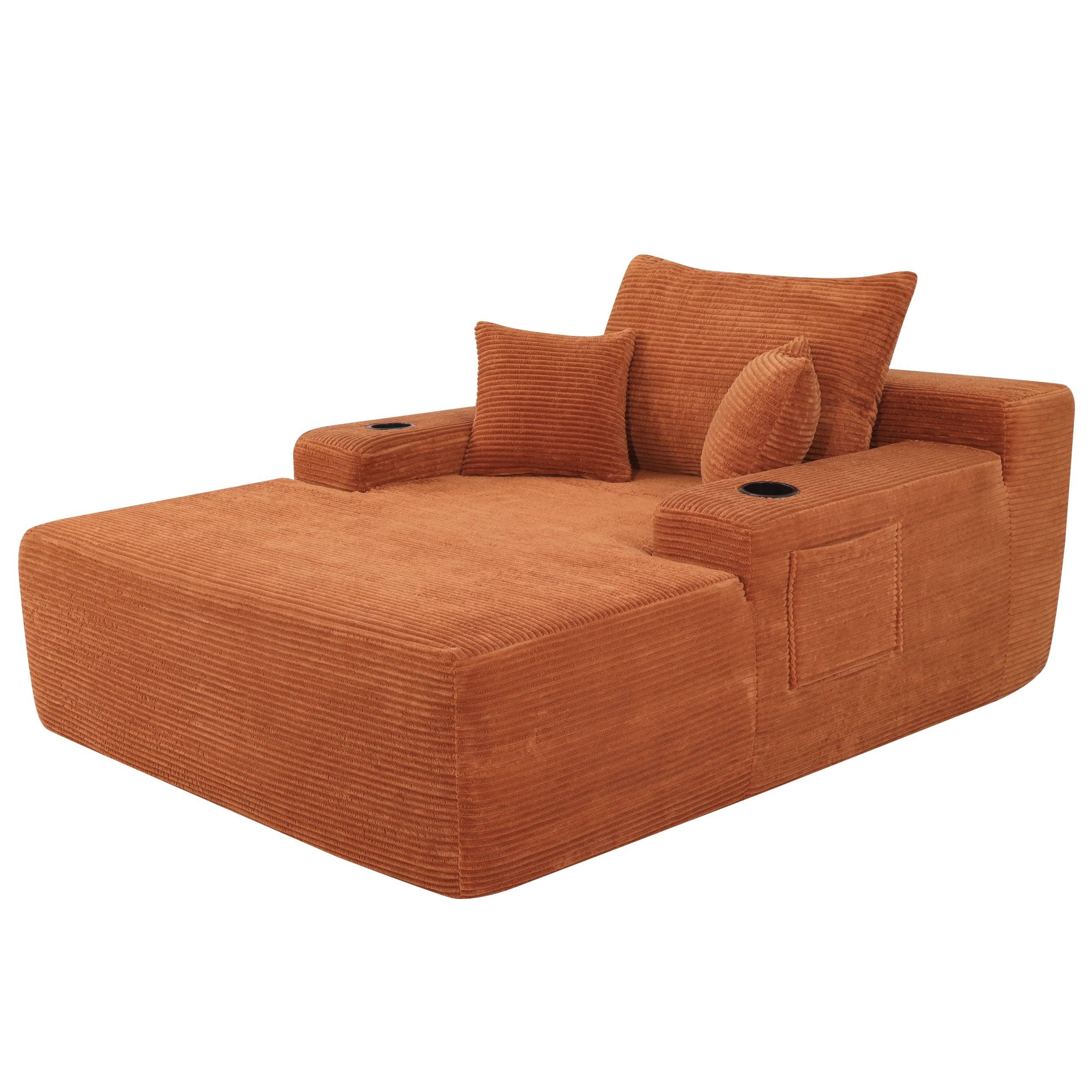 47.2'' No Assembly Compressed Sofa Chair, Deep Seat Chaise Lounge with Cup Holder & Storage Pocket, Boneless Sleeper Sofa Bed Armchair