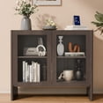 thumbnail image 6 of TopComfy 35" Sideboard Buffet Cabinet with 2 Glass Doors, Coffee Bar Storage Cabinet with Adjustable Shelves, Curved Edge MDF Display Cabinet for Kitchen Dining Room, Dark Walnut, 6 of 8