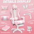 thumbnail image 4 of Luxvie Pink Gaming Chair with Footrest High Back Ergonomic Office Gamer Chair with Massage and Headrest Lumbar Support Swivel Computer Game Chair Cute Bunny Ears for Adults, 4 of 9