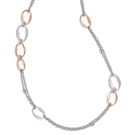 Diamond2Deal 925 Sterling Silver Rhodium Rose-plat Scratch-finish 2-Chain Chain Necklace for Women 31.5"