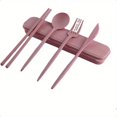 thumbnail image 1 of QUTETN 1 Portable Tableware Set knife Fork Spoon Chopsticks Picnic Student Tableware silverware plastic beige, 1 of 4