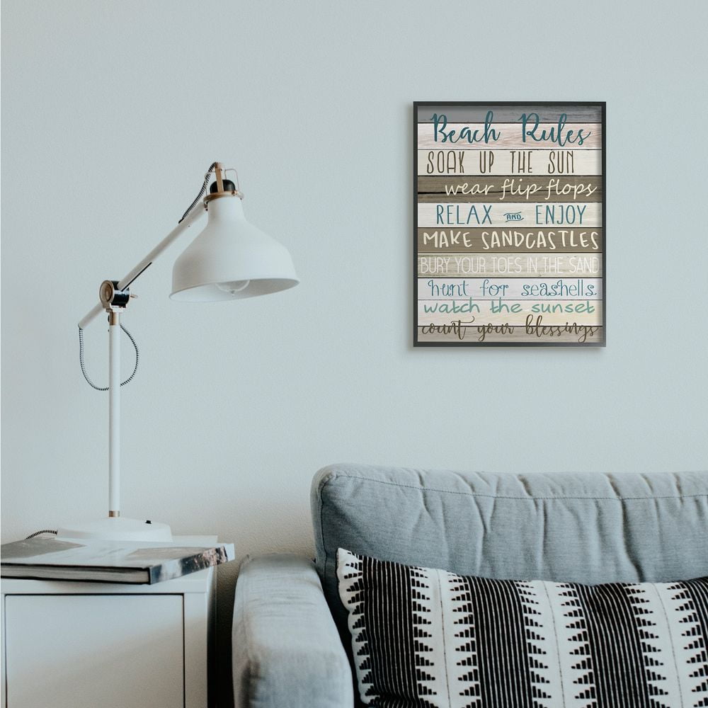 Stupell Industries Nautical Fun Beach Rules List Rustic Boardwalk Sign Framed Wall Art Design by Kim Allen, 16" x 20", Black Framed