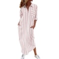 thumbnail image 3 of Noric Women's Collared Long Sleeve Striped Maxi Shirt Dresses Button Front Loose Fit Casual Dresses for Beach Vacation Daily, 3 of 8