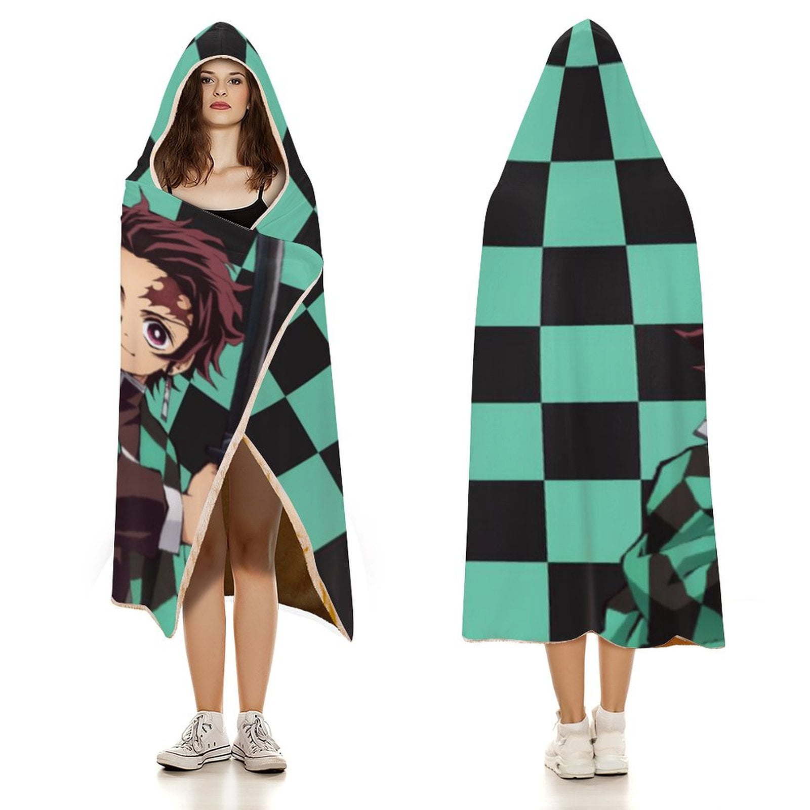 Demon Slayer Wearable Blanket Cloak Arctic Velvet Hooded Blanket Soft Fuzzy Hoodie Blanket Cape for Adults Kids 50"x60"