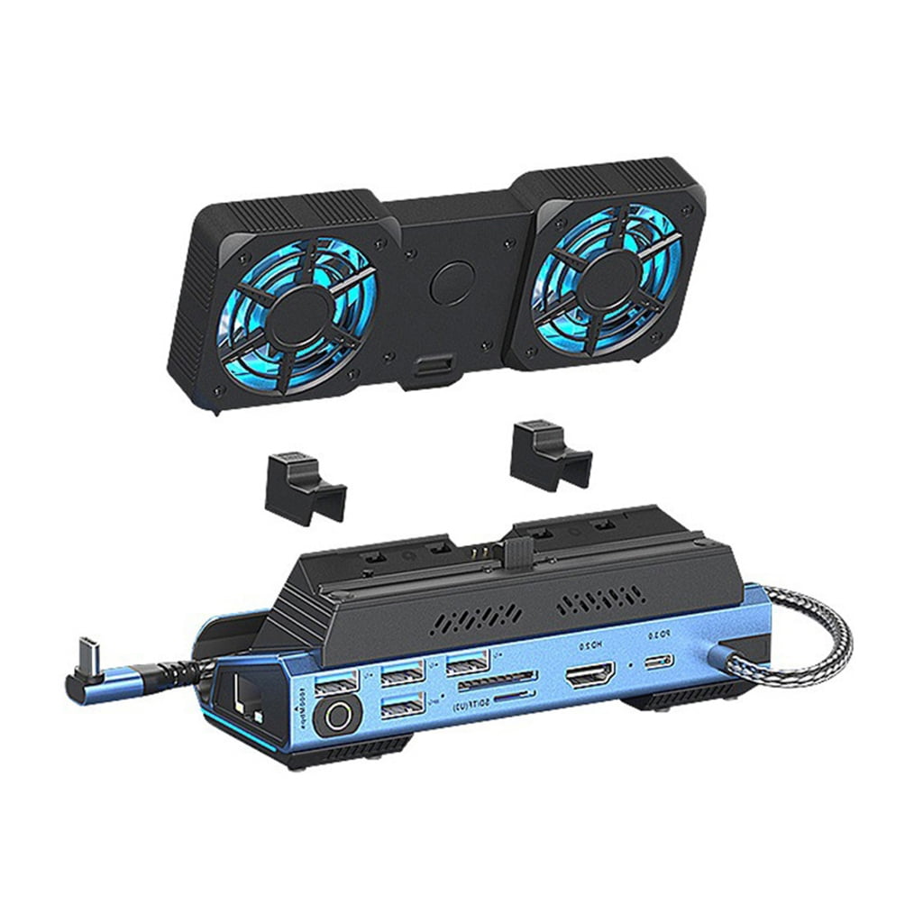 USB HUB Docking Station RJ45 Card Reader Multiport Adapter for Console with Hard Disk Cartridge Cooling Fan