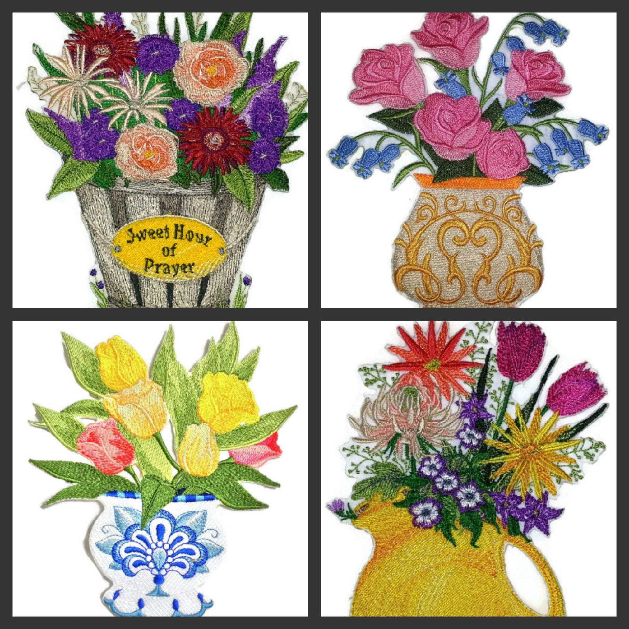 BeyondVision Custom and Unique Spring Blooms with Vase[Sweet Hour of Prayer] Embroidered Iron on/Sew Patch [6.33" 7.8"]