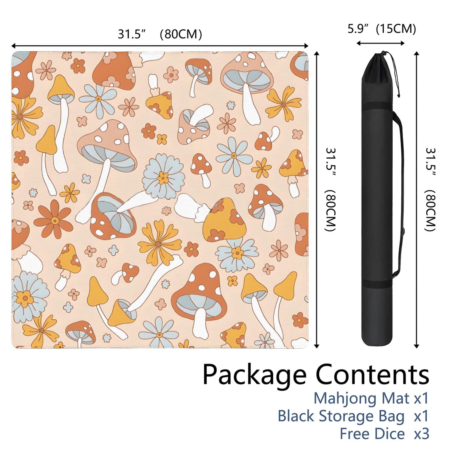 Plants Pattern Game Mat 31.5x31.5 Inches Constructed from High Quality Rubber with Anti-Slip Grip Backing and Noise Dampening Properties for Mahjong Cards Board Games
