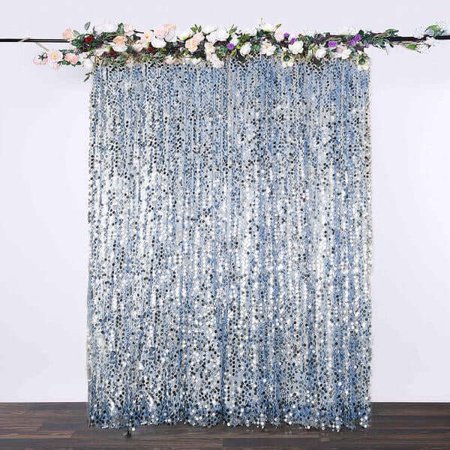 Efavormart 8ft x 8ft Dusty Blue Big Payette Sequin Curtains Photo Booth Backdrop with Rod Pocket Photo Booth Backdrops Photography Background Drapes for Birthday Wedding Party